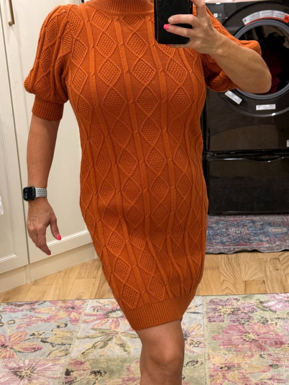 Women’s Small Cable Knit Fall Sweater Dress Orange Size Small